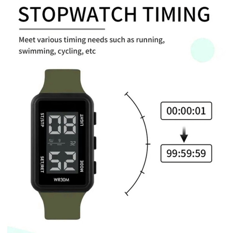 ساعت مچی دیجیتال مدل تک زمانه بند پیو کرنومتر دار ضد آب استخری کد ۳