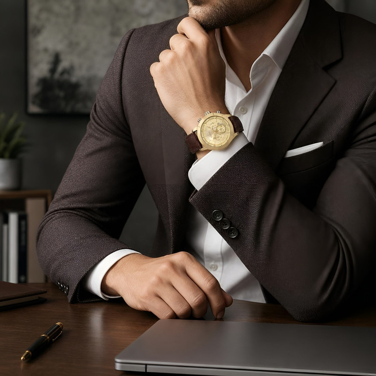 ست ساعت مچی عقربهای کوارتز زنانه و مردانه الگانس مدل تک موتوره بند چرم قفل فیکس کد El001