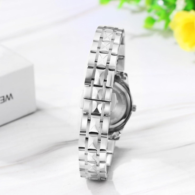 ست ساعت مچی عقربهای کوارتز زنانه و مردانه مدل کلاسیک دی دیت بند استیل طرح تراش الماسی کد S002