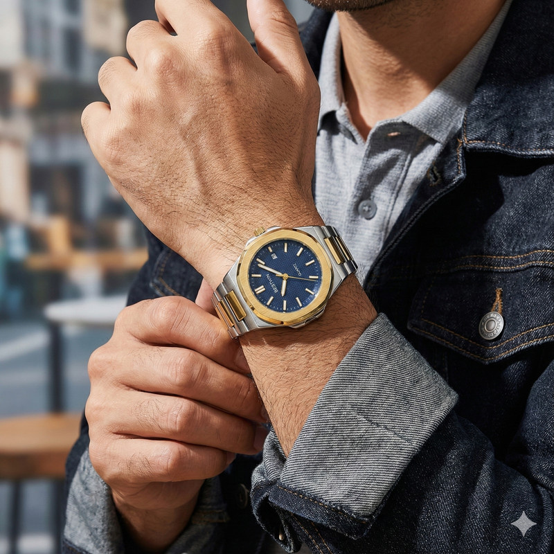ساعت مچی عقربهای کوارتز مردانه بست وین مدل کلاسیک لوکس بند استیل قفل مخفی کد ۲