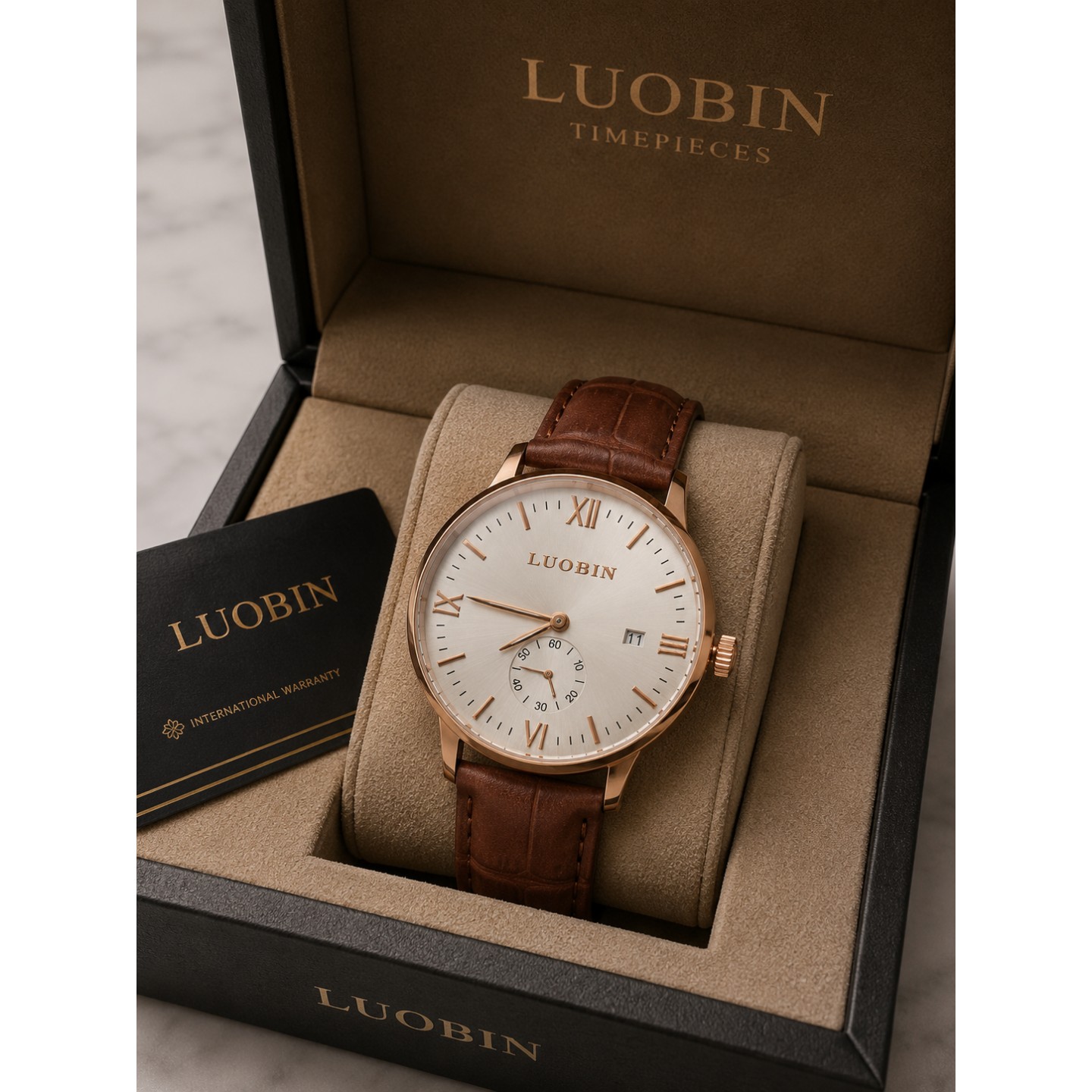 ساعت مچی مردانه LUOBIN زیرثانیه فعال بند چرم درجه یک رنگ ثابت کیفیت عالی