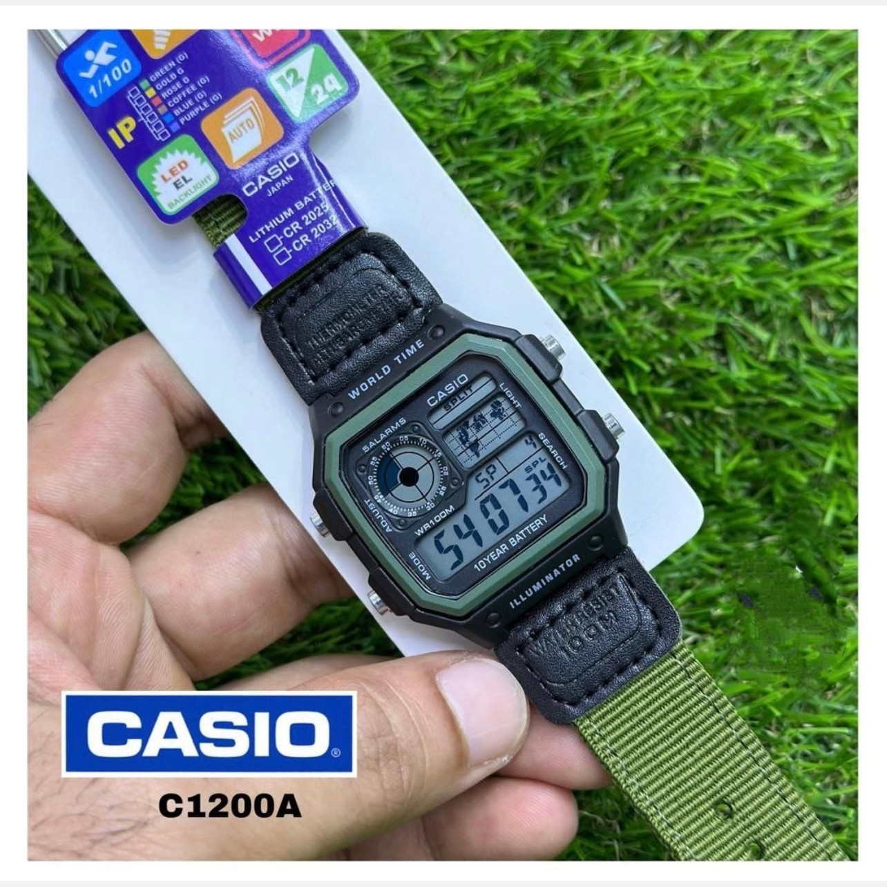 ساعت مچی مردانه کاسیو جهان نما بند برزنتی دوردوخت نمایش دیجیتالی کیفیت عالیCASIO