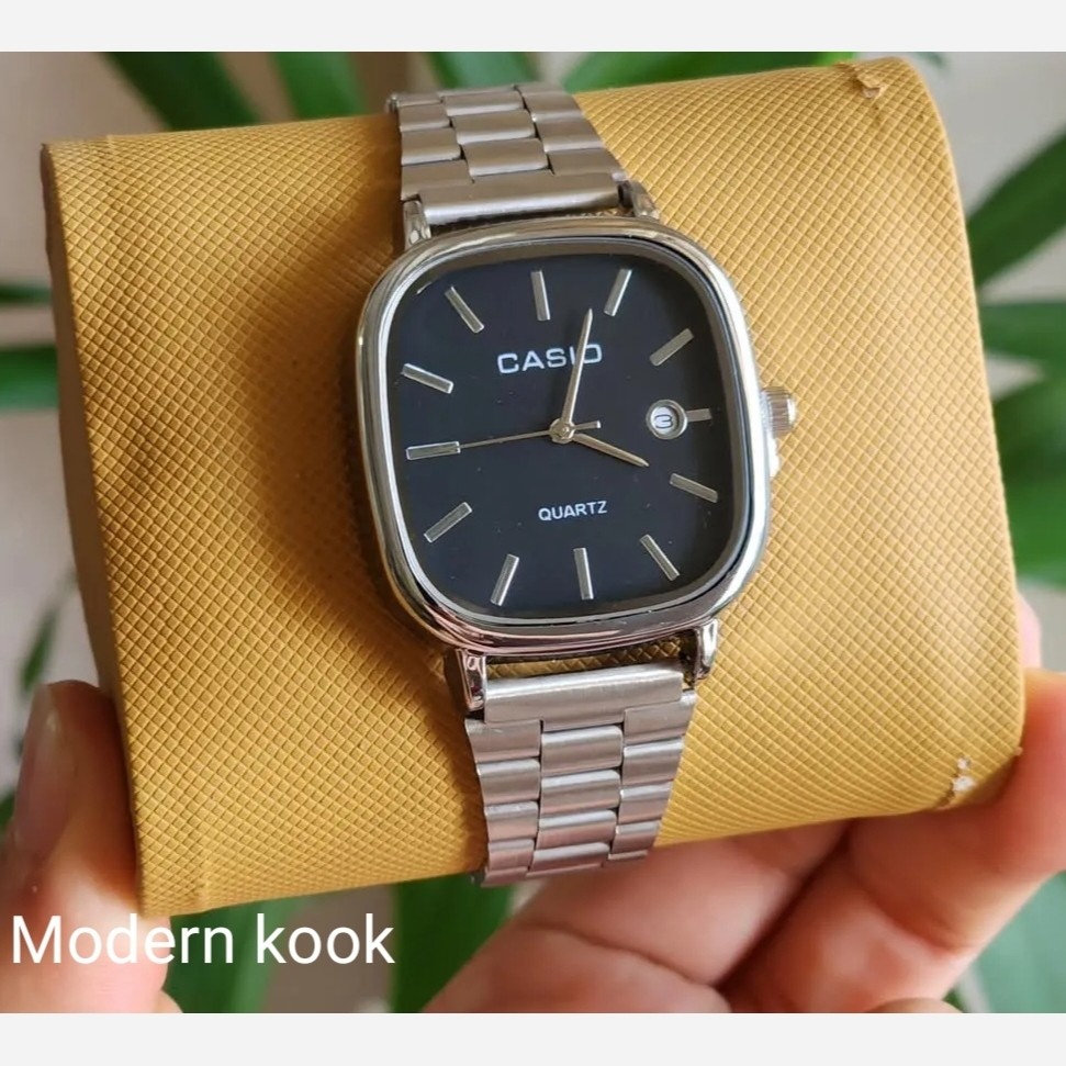 ساعت مچی مردانه کاسیو casio اصل ، صفحه مشکی بند استیل نقره ای شیک  کد 3203