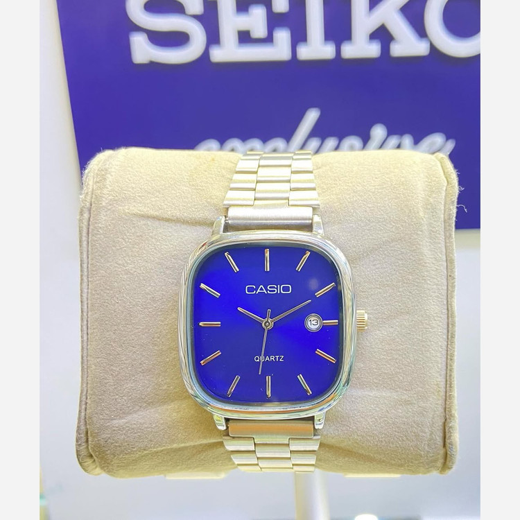 ساعت مچی مردانه کاسیوcasio بند نقره ای صفحه آبی ضد آب کد2663