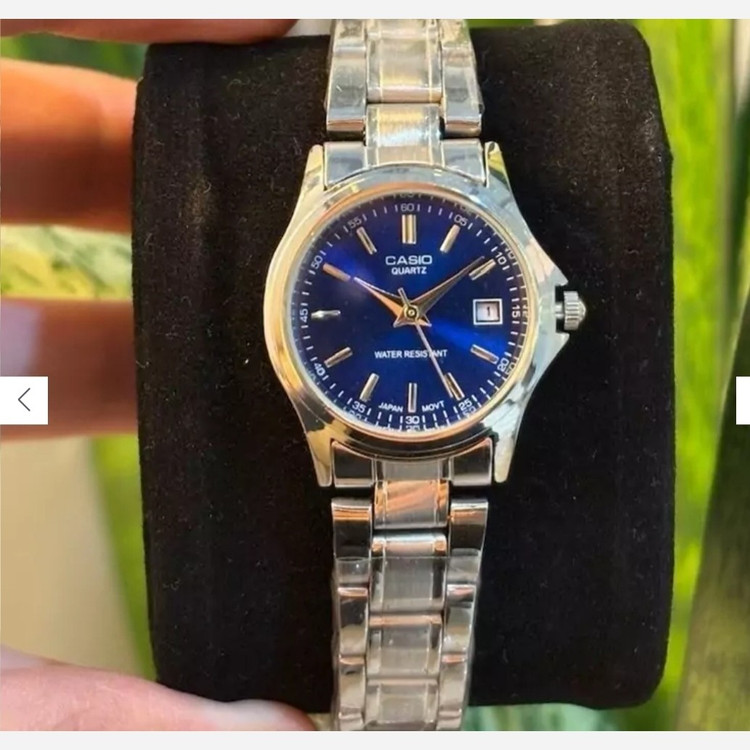 ساعت زنانه casio(کاسیو) اصل ، عقربه ای صحفه گرد رنگ بندی کامل و بند استیل نقره ای ضد آب کد 0002