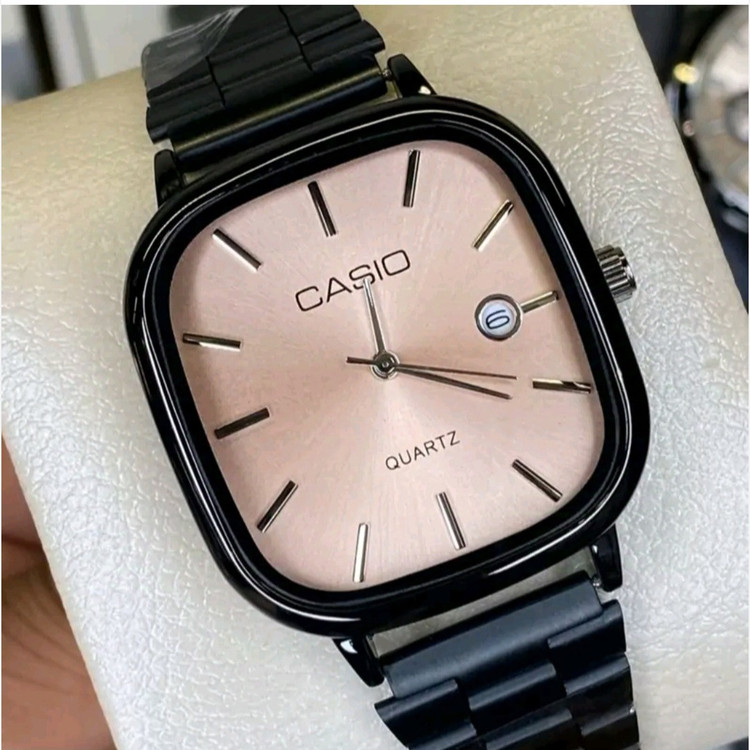 ساعت مچی مردانه کاسیوcasio موتور ژاپن صفحه مربعی بند مشگی وشیک ضد آب تمام مشگی وشیک کد1221
