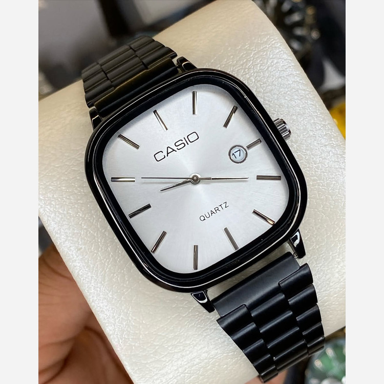ساعت مچی مردانه کاسیوcasio موتور ژاپن صفحه مربعی بند مشگی وشیک ضد آب تمام مشگی وشیک کد1221