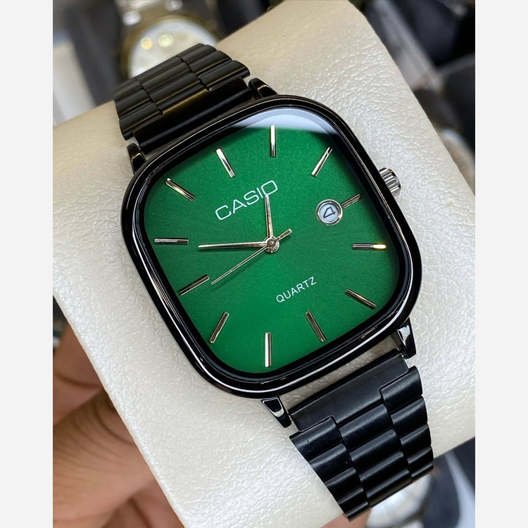 ساعت مچی مردانه کاسیوcasio موتور ژاپن صفحه مربعی بند مشگی وشیک ضد آب تمام مشگی وشیک کد1221